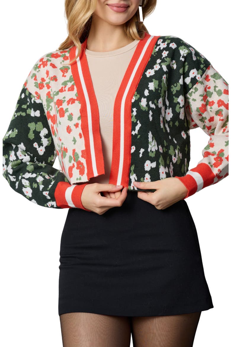 Two-Tone Floral Cardigan, Main, color, RED
