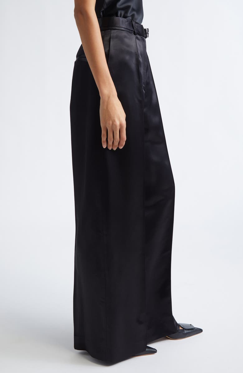 GRACE LING Liquid Satin Belted Wide Leg Pants, Alternate, color, Black
