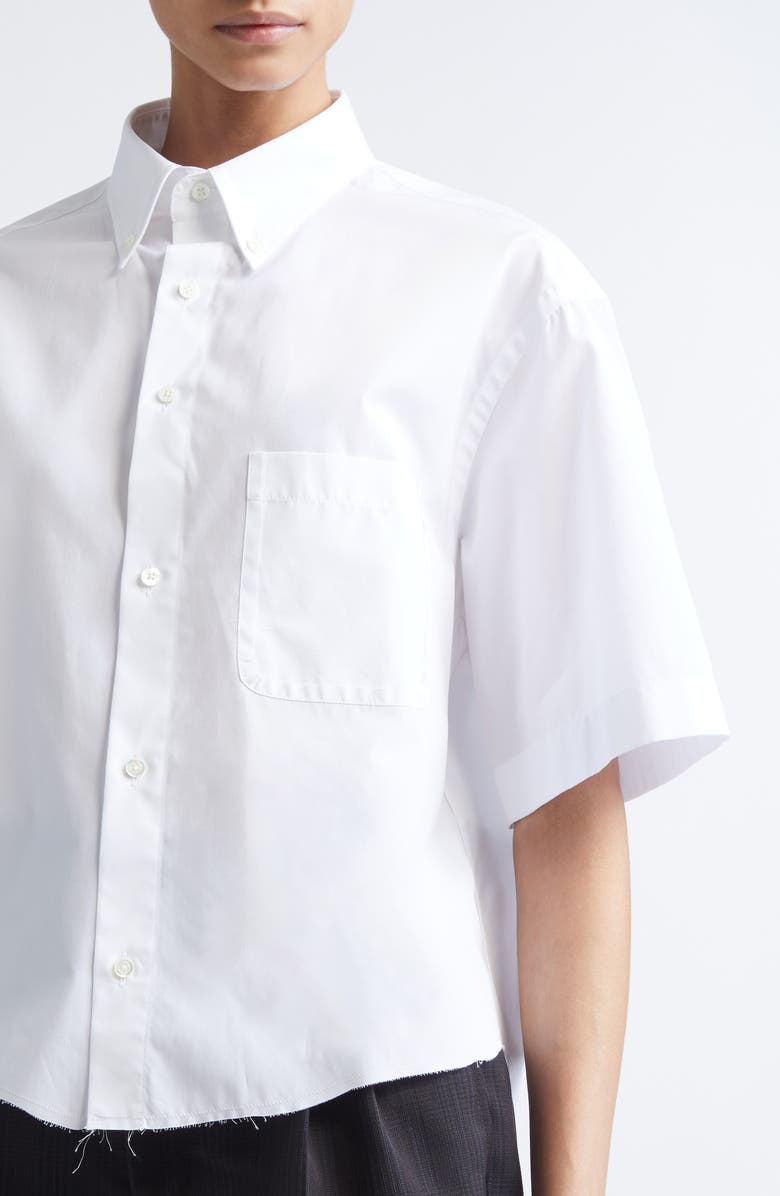 Maison Margiela Décortiqué Short Sleeve Poplin Button-Down Shirt, Alternate, color, White