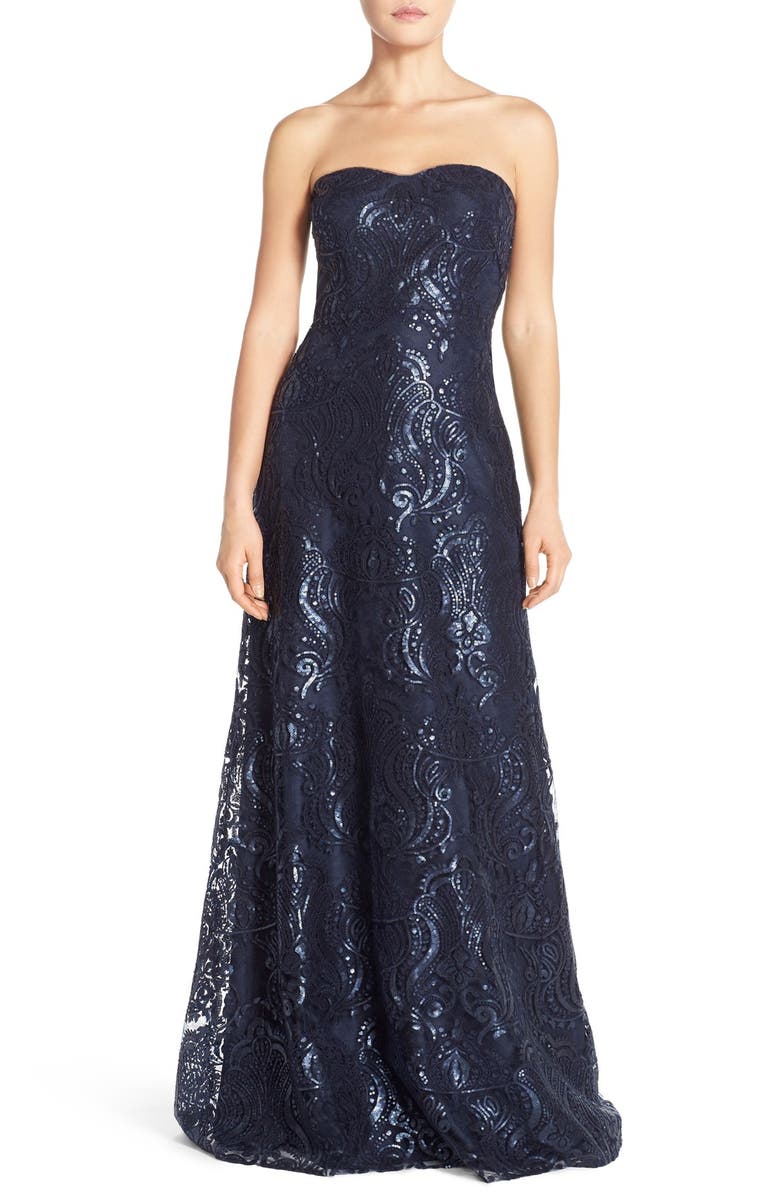 Jenny Yoo Sadie Sequin Lace Strapless A-Line Gown, Main, color, 