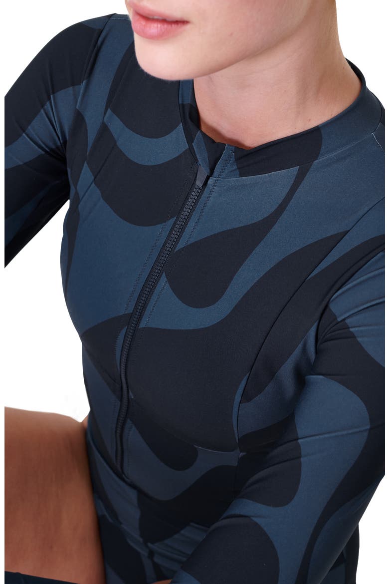 Tidal Long Sleeve One-Piece Swimsuit, Alternate, color, BLUE WATER MARBLE PRINT