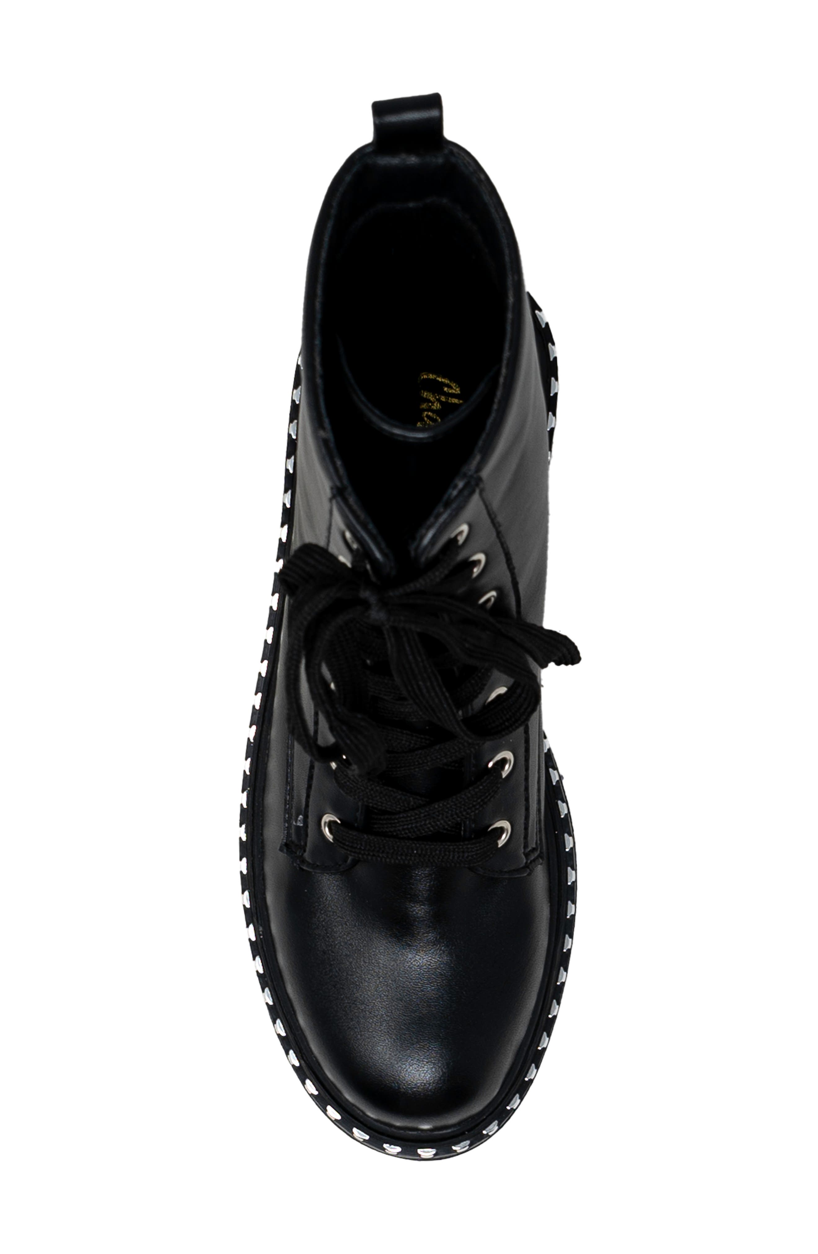 CHASE AND CHLOE Mira Studded Lug Combat Boot, Alternate, color, Black Pu