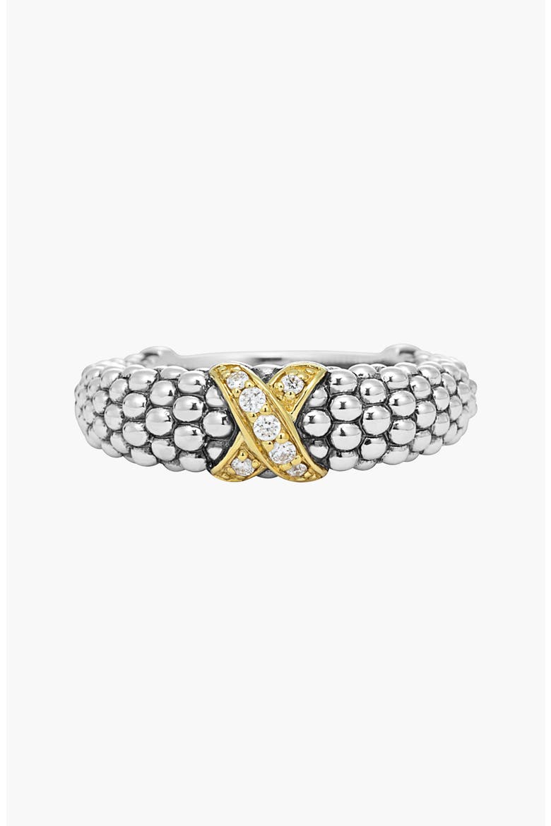 X Diamond & Caviar­ Two-Tone Ring, Alternate, color, SILVER/ GOLD