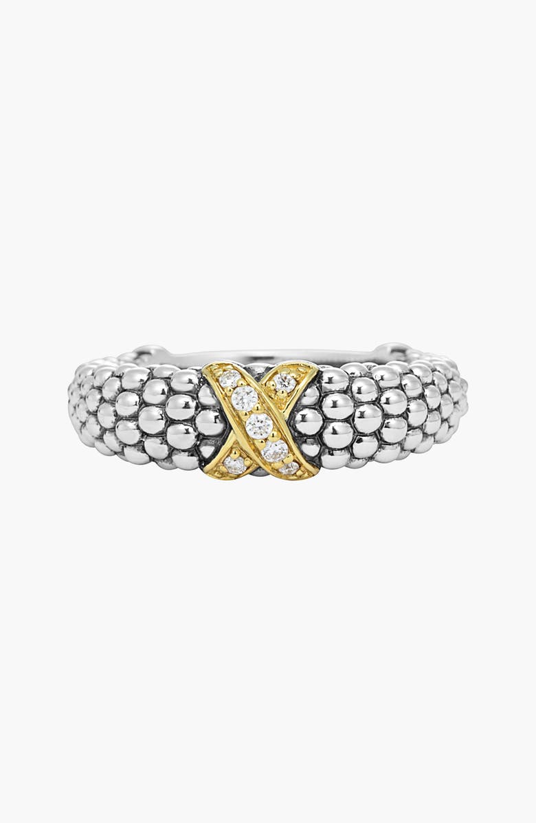 LAGOS X Diamond & Caviar­ Two-Tone Ring, Alternate, color, Silver/ Gold