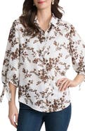 Jones New York Floral Tie Sleeve Button-Up Shirt