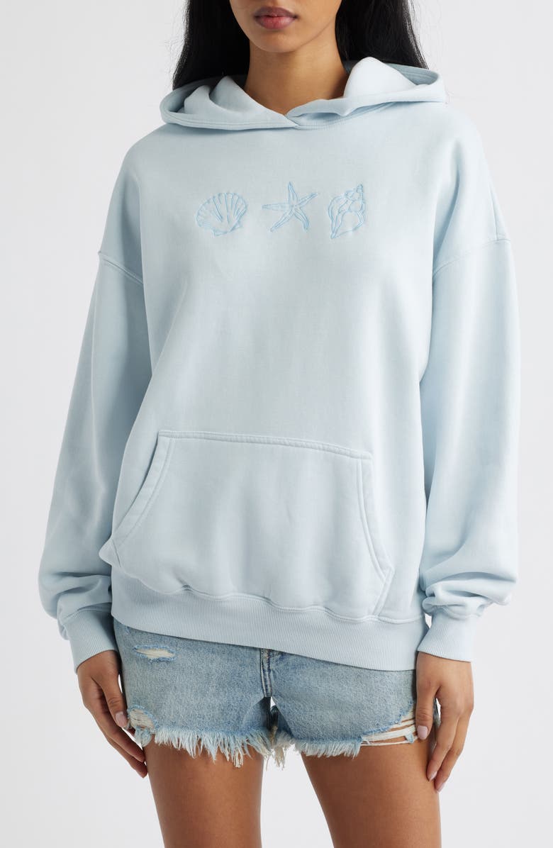 PacSun Embroidered Seashell Cotton Blend Hoodie, Main, color, Light Blue