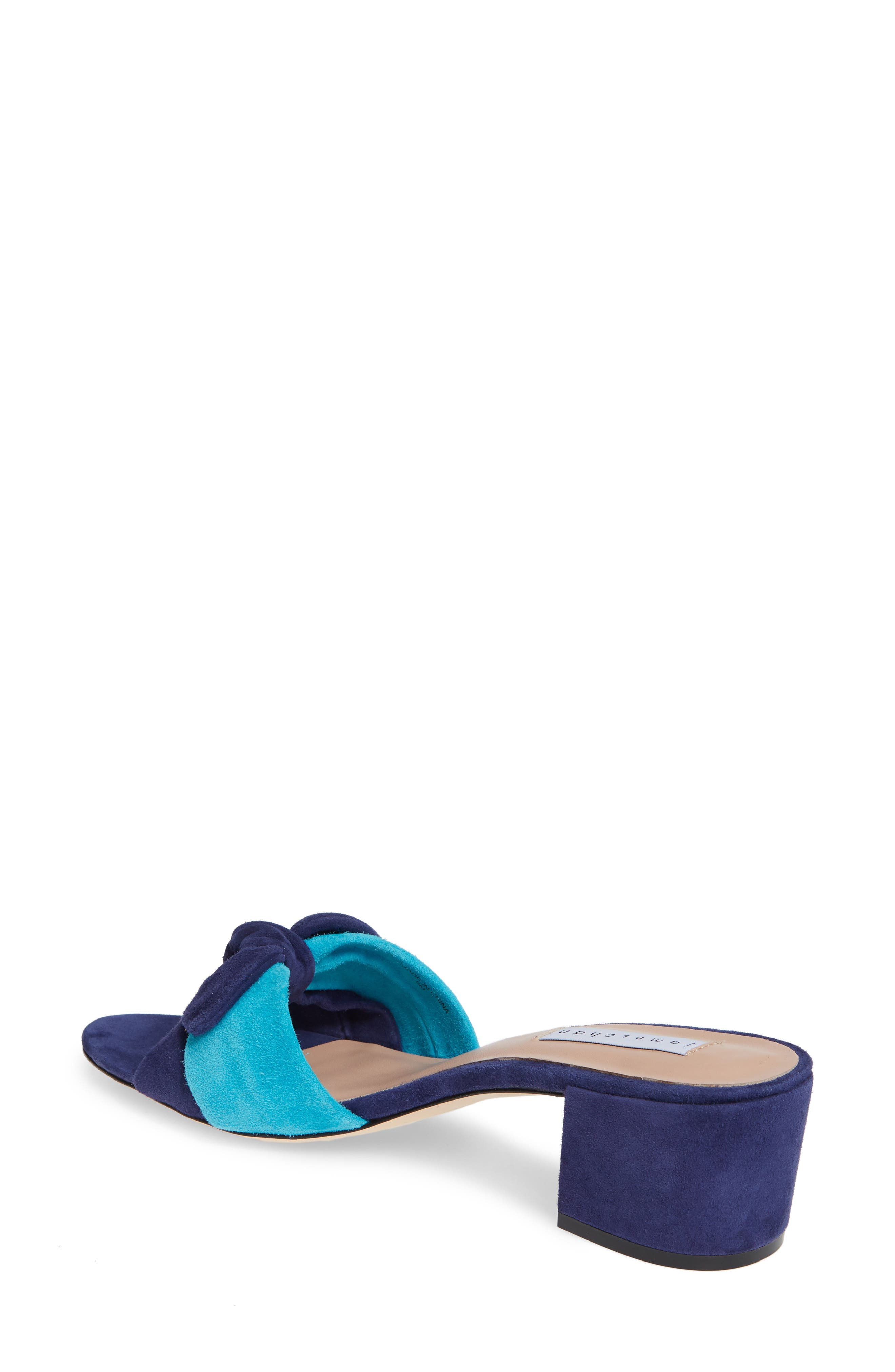 Suzy Bow Slide Sandal, Alternate, color, ISLAND BLUE/ NAVY SUEDE