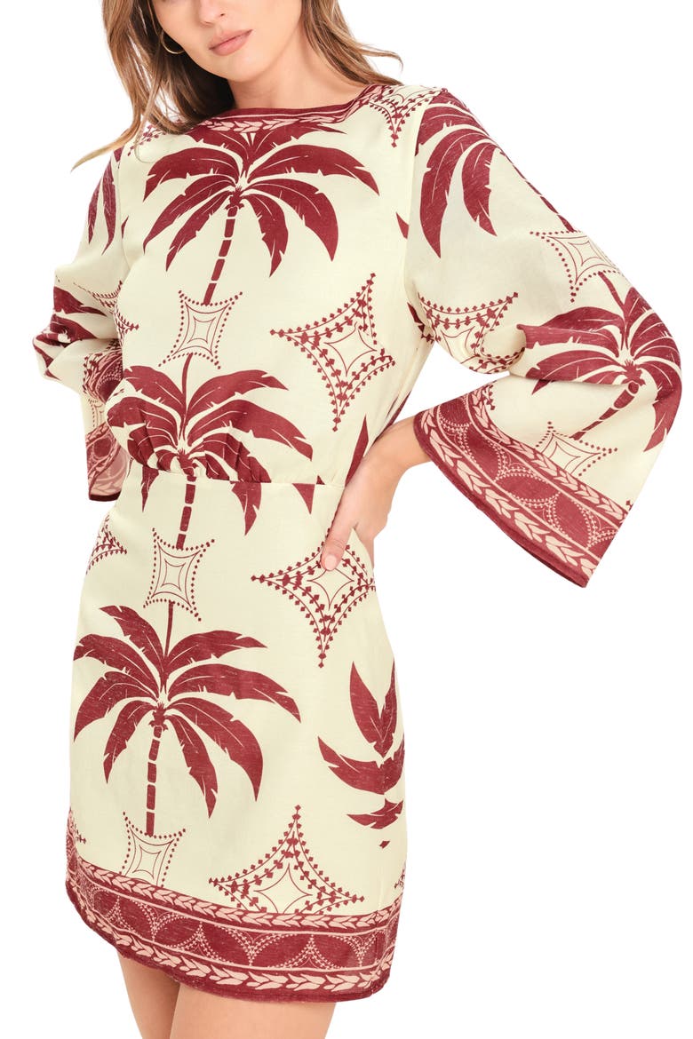 Palm Print Minidress, Alternate, color, MAROON