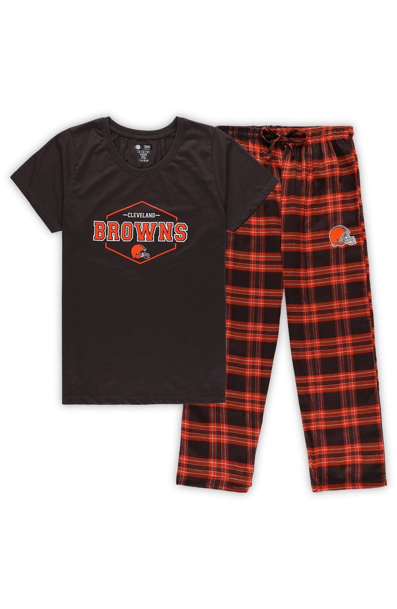 CONCEPTS SPORT Women's Concepts Sport Brown/Orange Cleveland Browns Plus Size Badge T-Shirt & Pants Sleep Set, Main, color, 