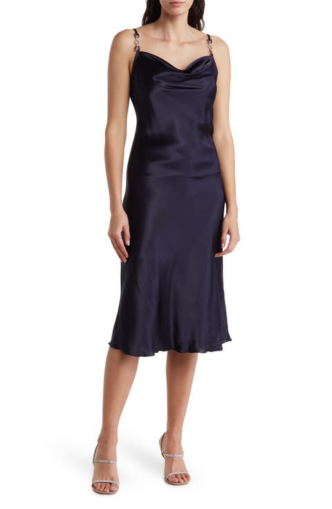 Satin Cowl Neck Midi Dress