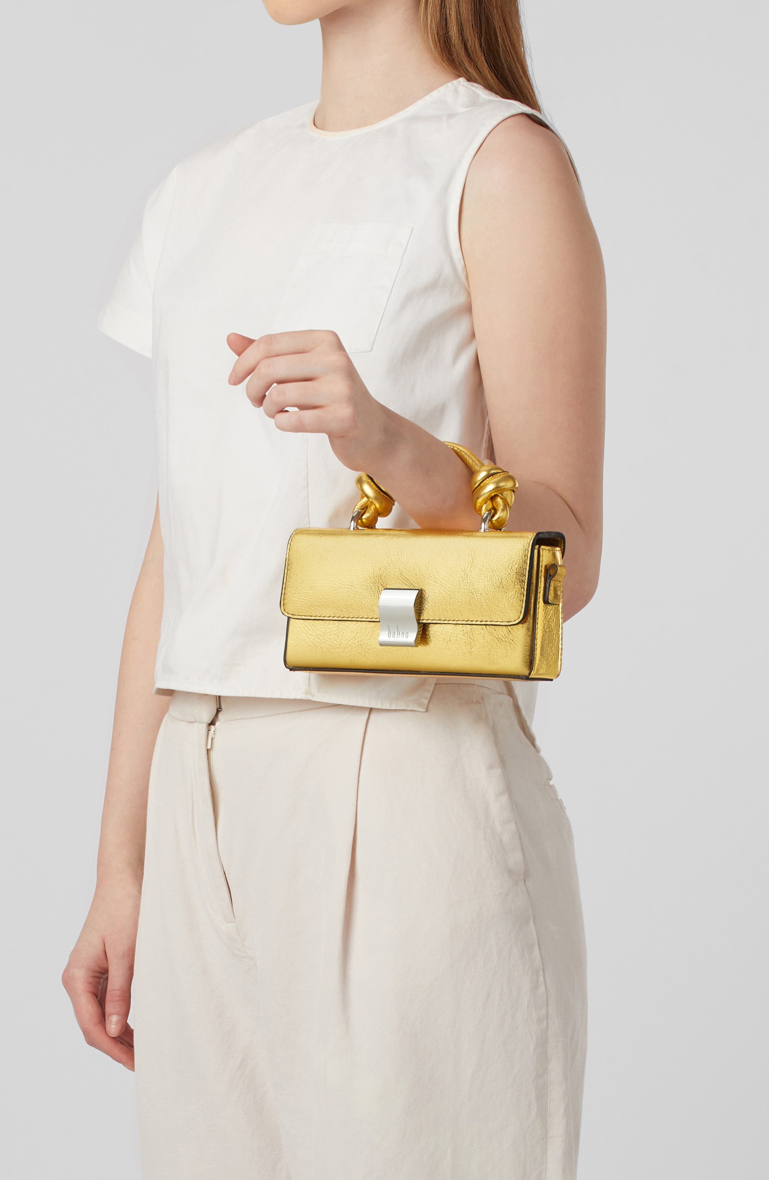 Micro Mary Soft Metallic Leather Crossbody Bag, Alternate, color, GOLD