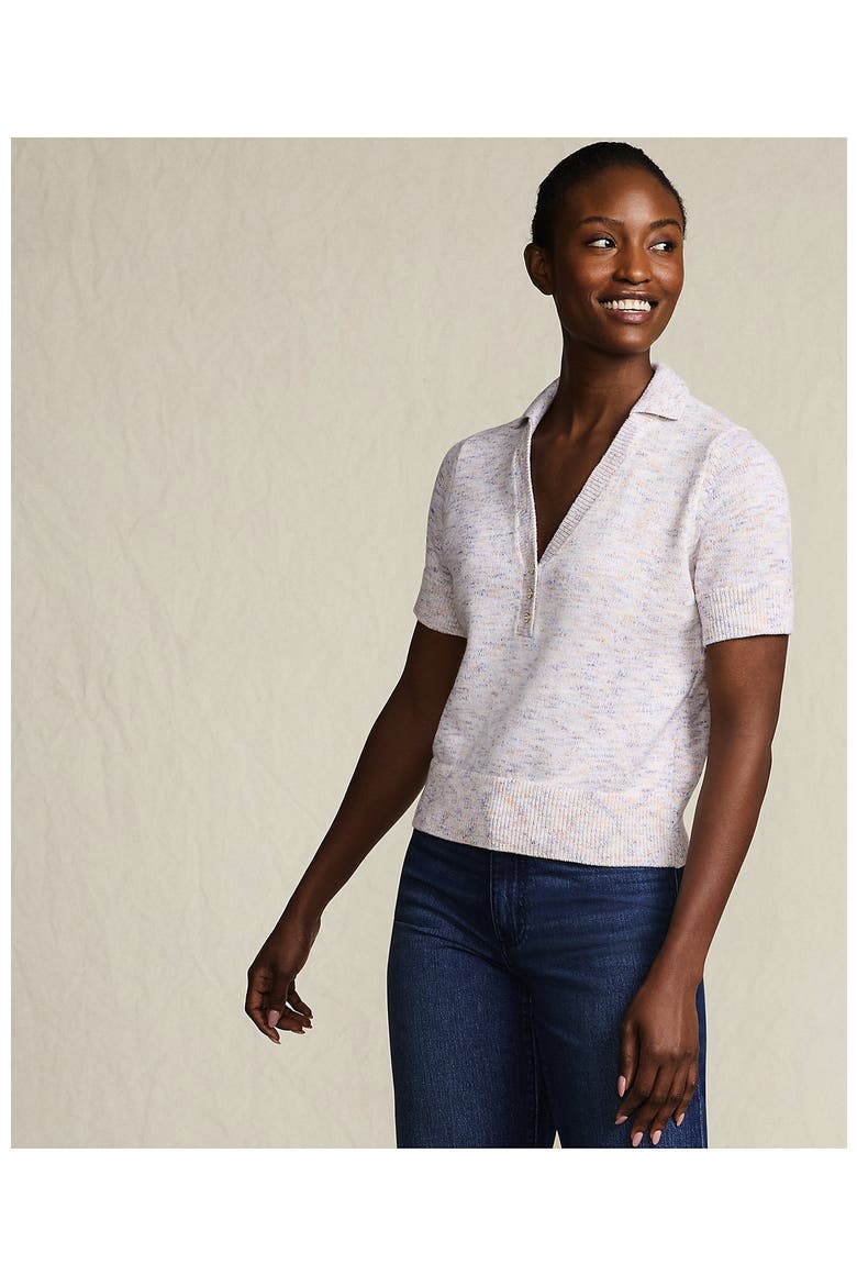 Cotton Blend Short Sleeve Polo Sweater, Alternate, color, Sunset Sorbet Space Dye