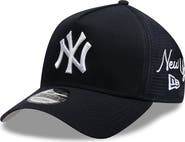 New Era Men's New Era Navy New York Yankees Side Script 9FORTY A-Frame Trucker Adjustable Hat