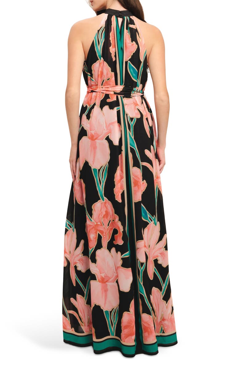 FLYING TOMATO Floral Halter Neck Maxi Dress, Alternate, color, Black Floral