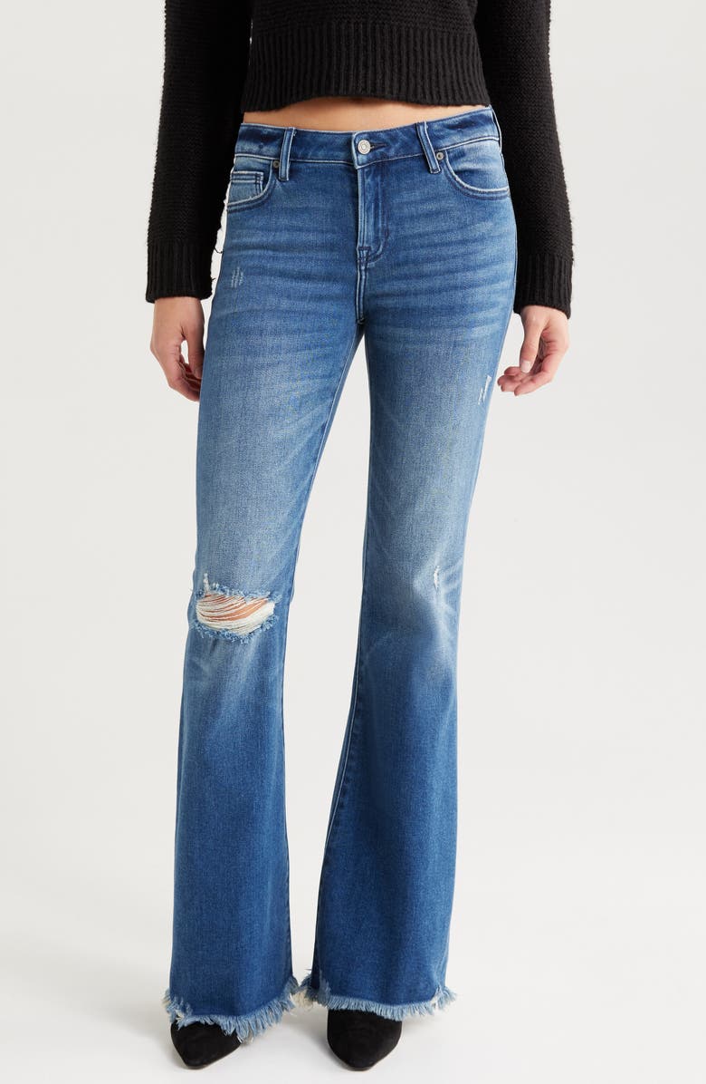 HIDDEN JEANS Ripped Mid Rise Flare Jeans, Main, color, Dark Wash