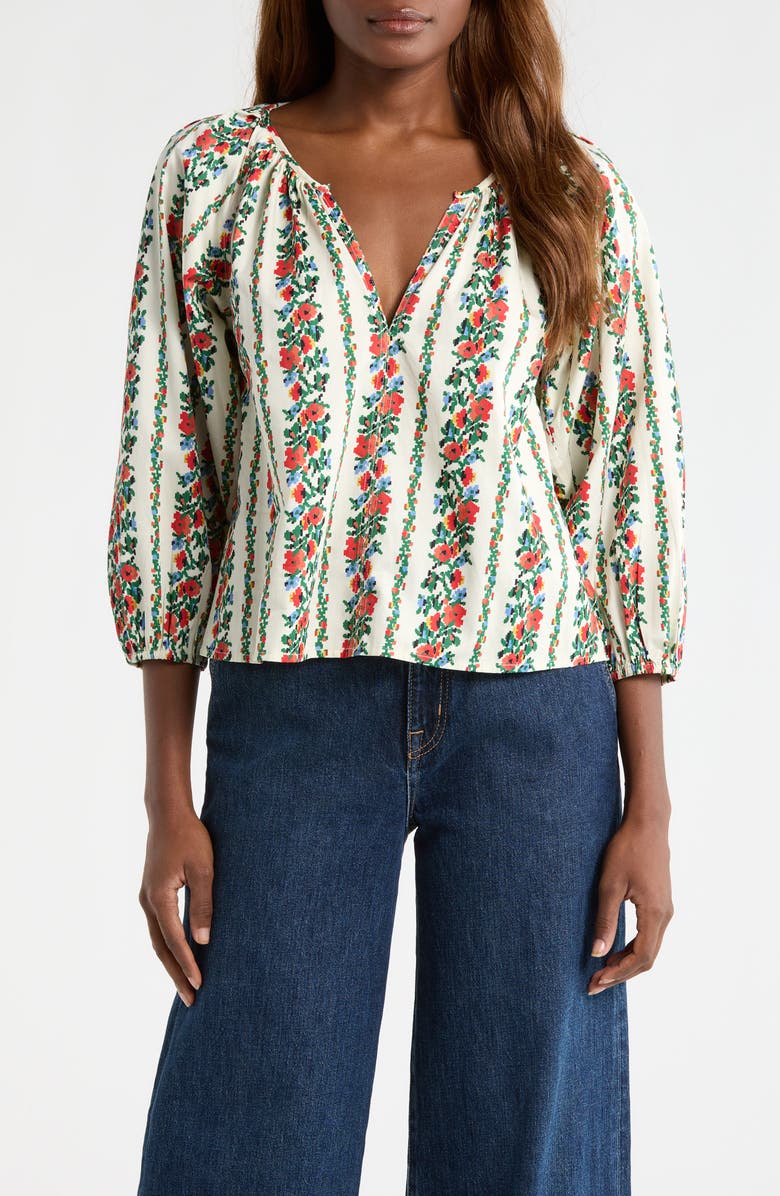THE GREAT. The Chariot Floral Cotton Peasant Top, Main, color, Tapestry Floral