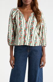 THE GREAT. The Chariot Floral Cotton Peasant Top