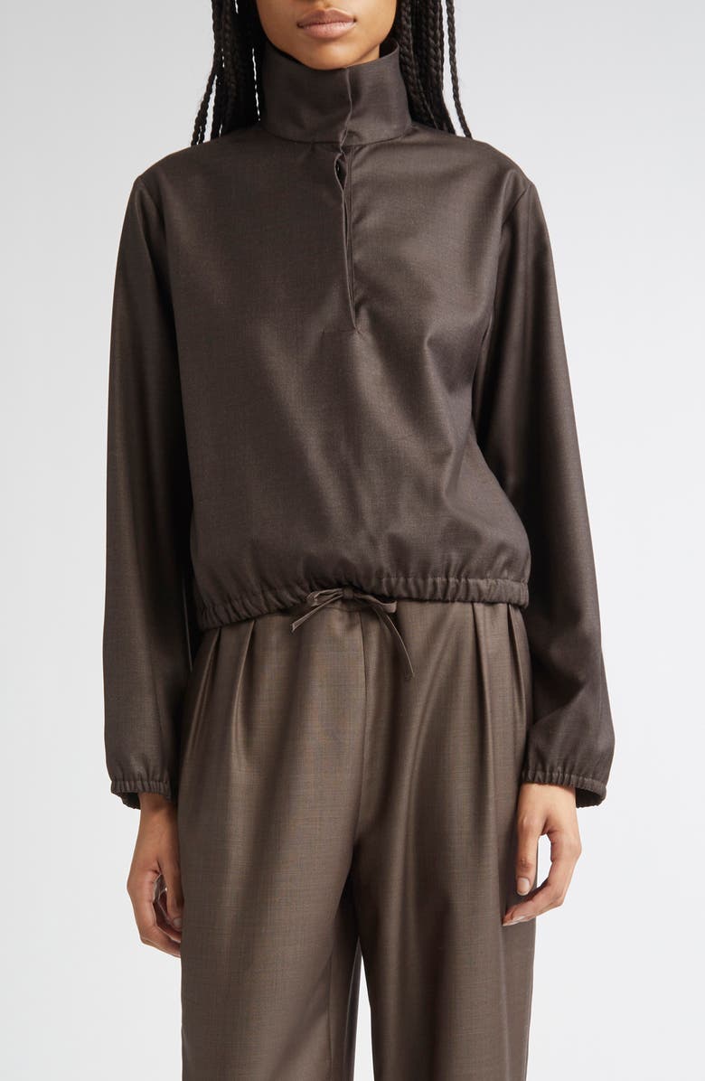 LOULOU DE SAISON Zyla Stand Collar Wool Top, Main, color, Grizzly