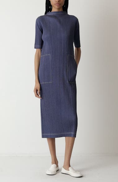 Pleats Please Issey Miyake Trompe l'Oeil Pleated Midi Dress
