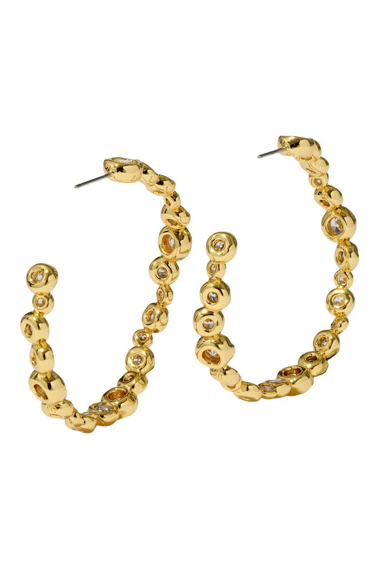 Large Asterales Cubic Zirconia Inside Out Hoop Earrings, Alternate, color, GOLD/ STONES