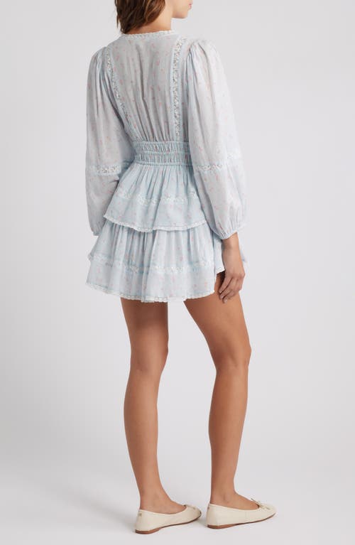 Loveshackfancy Rosamina Floral Long Sleeve Tiered Cotton Minidress In Blue