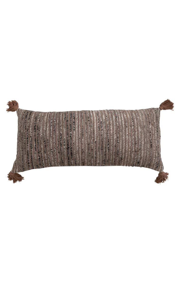 Storied Home Woven Cotton Lumbar Pillow, Main, color, Brown