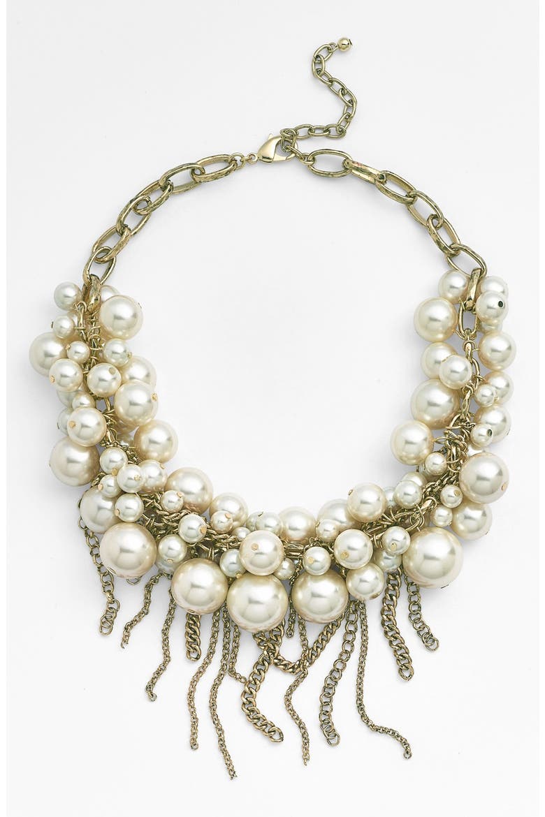Fringed Faux Pearl Statement Necklace, Main, color, PEARL/ANT GOLD