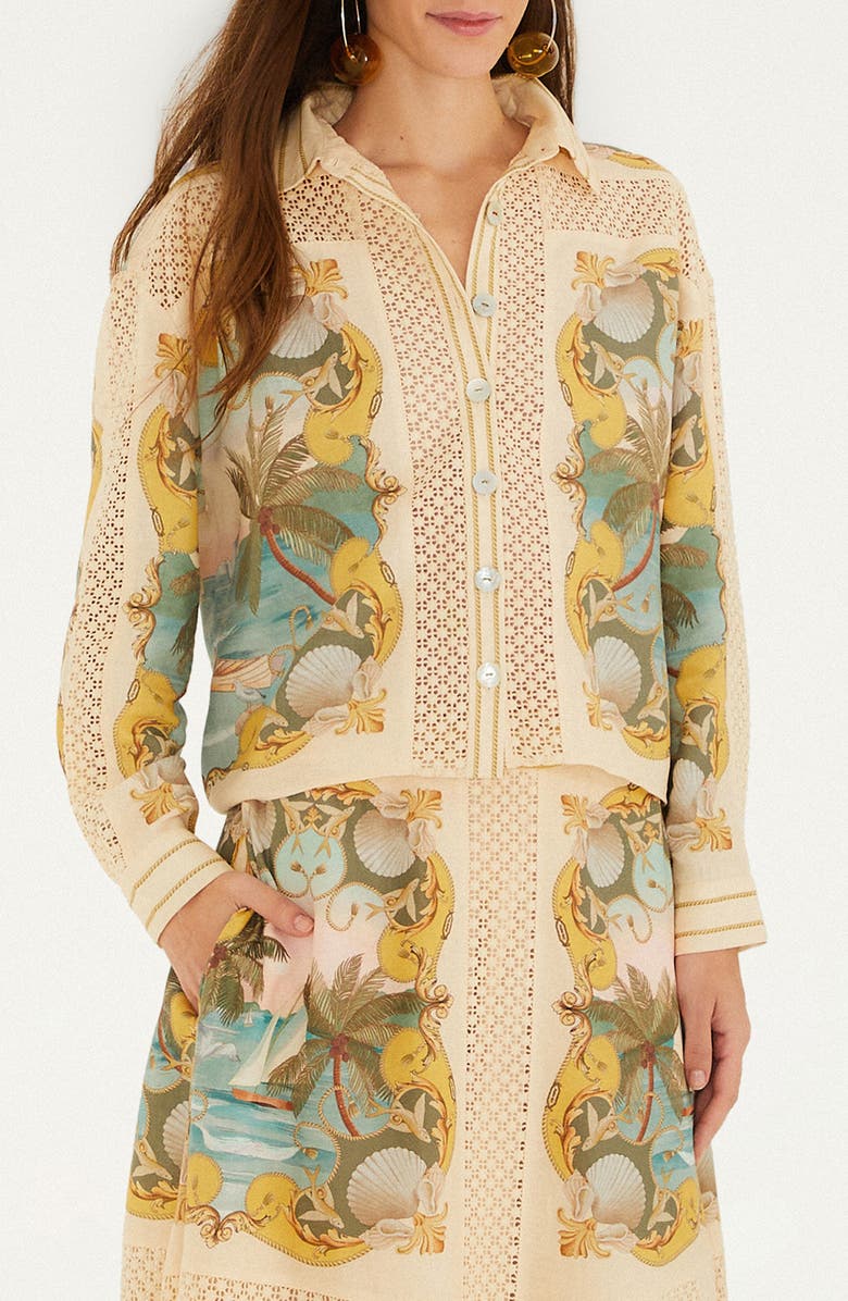 FARM Rio Royal Sea Linen Blend Shirt, Main, color, Royal Sea Multicolor