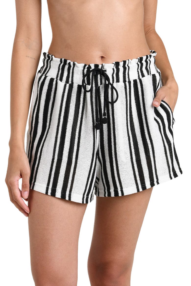 Boardwalk Stripe Cover-Up Shorts, Alternate, color, BLACK AND IVORY
