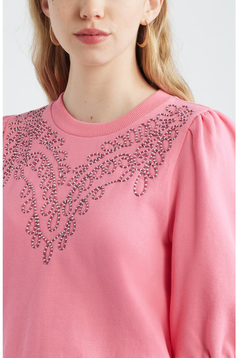 Embroidered Puff Sleeve Sweatshirt, Alternate, color, PINK LEMONADE EMBROIDERY