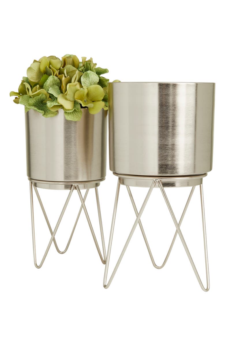 COSMO BY COSMOPOLITAN Silvertone Metal Modern Planter - Set of 2, Alternate, color,