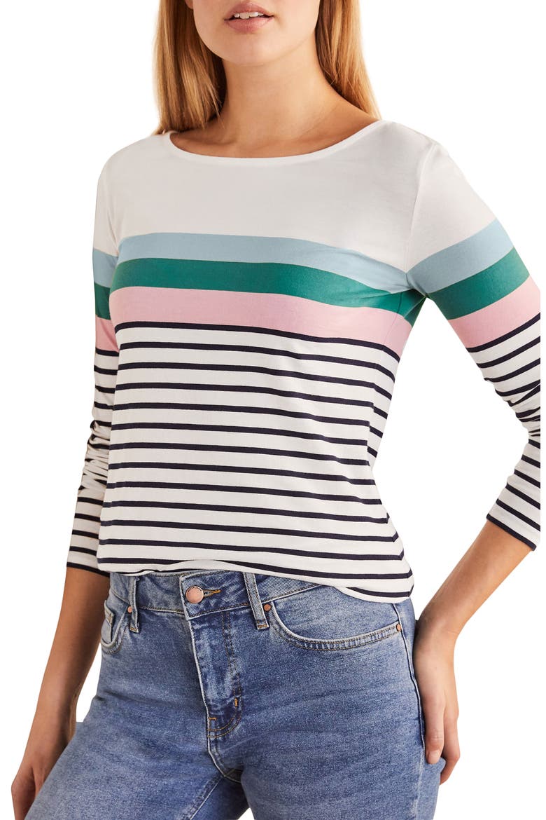 Long Sleeve Breton Top, Main, color, ICE BLUE/ SOFT PEONY