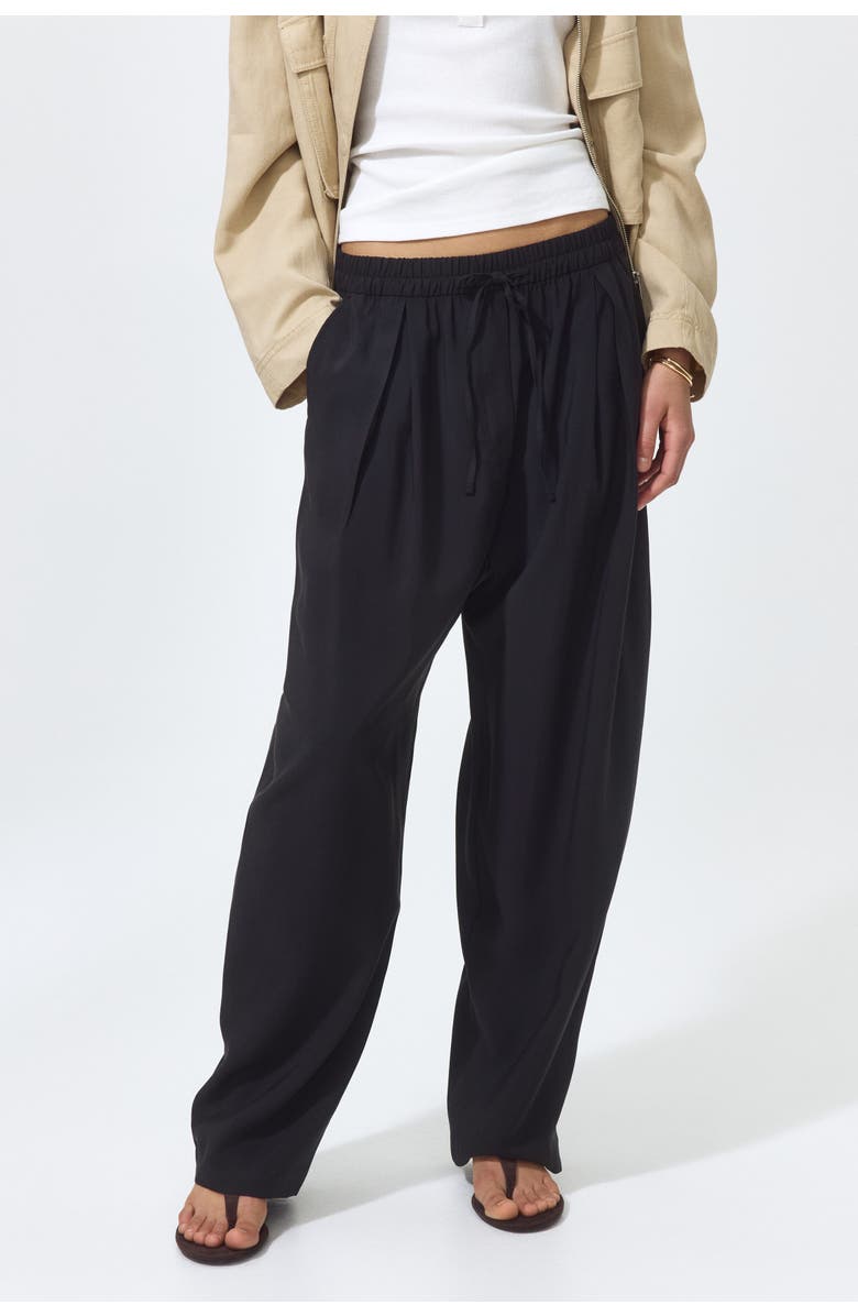 H&M Barrel Drawstring Trousers, Alternate, color, Black