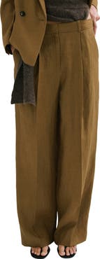 MANGO Linen Straight Leg Suit Pants