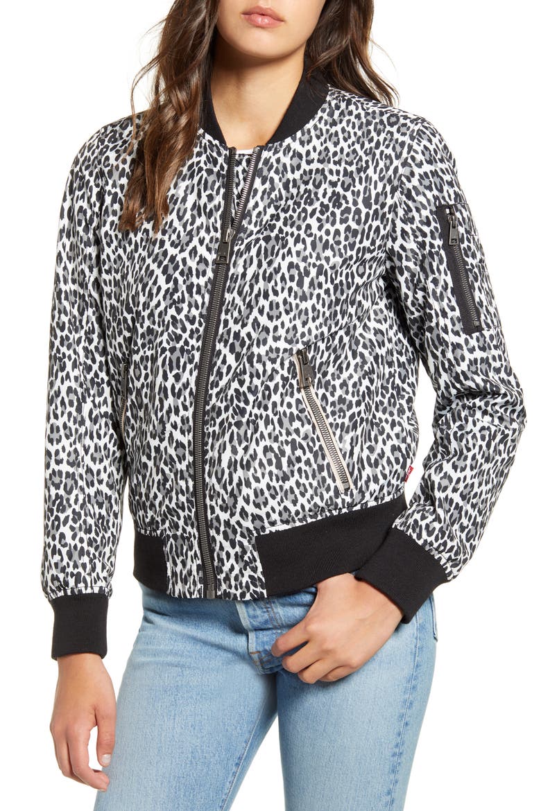 MA-1 Satin Bomber Jacket, Alternate, color, WHITE LEOPARD