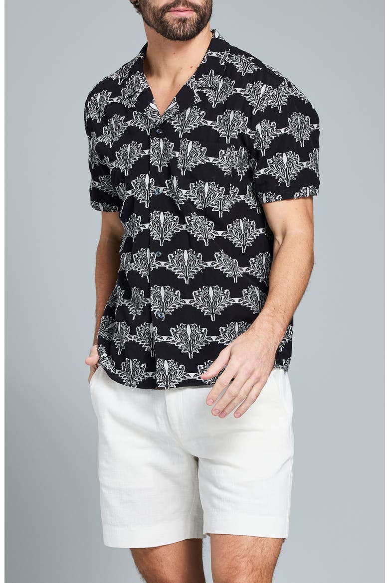 Botanical Cotton Camp Shirt, Alternate, color, BLACK