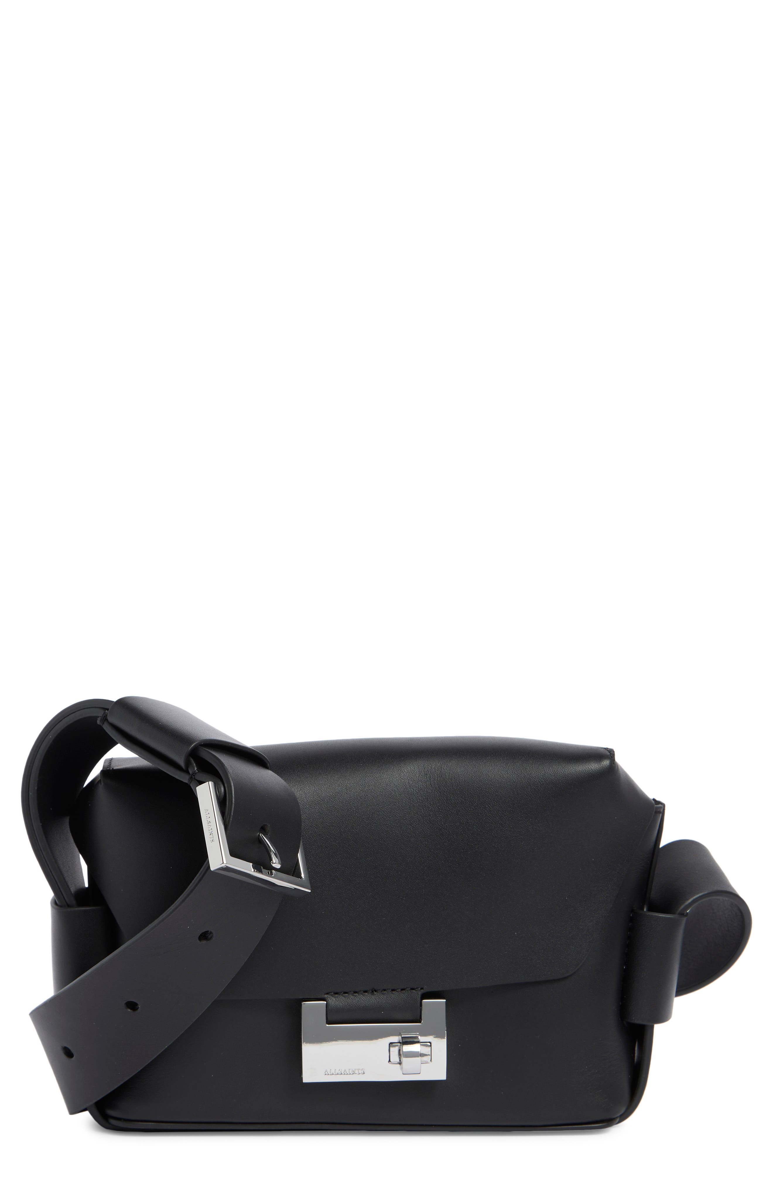 AllSaints Frankie Leather Crossbody Bag, Main, color, Black