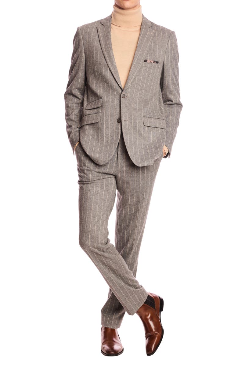 PAISLEY & GRAY Downing Slim Fit Flat Front Pinstripe Dress Pants, Alternate, color, Light Grey Tan Pinstripe