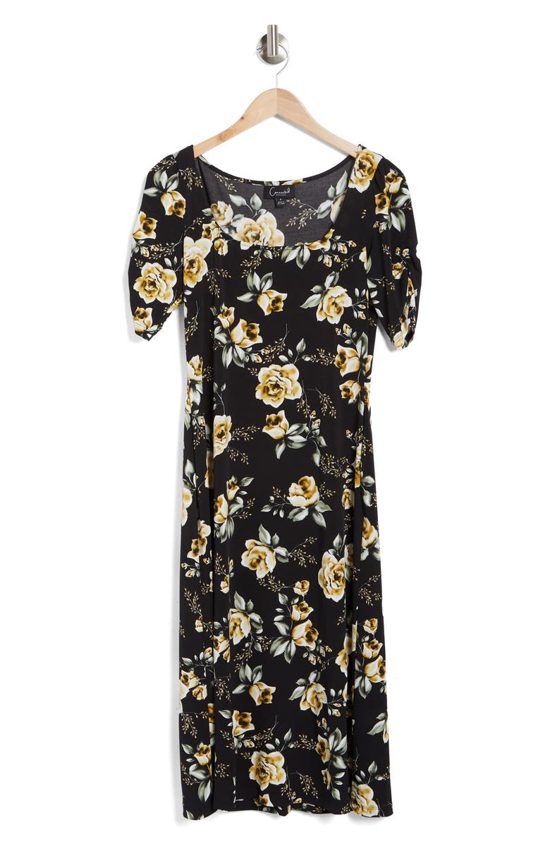 Connected Apparel Floral Print Pucker Sleeve Midi Dress, Alternate, color, 