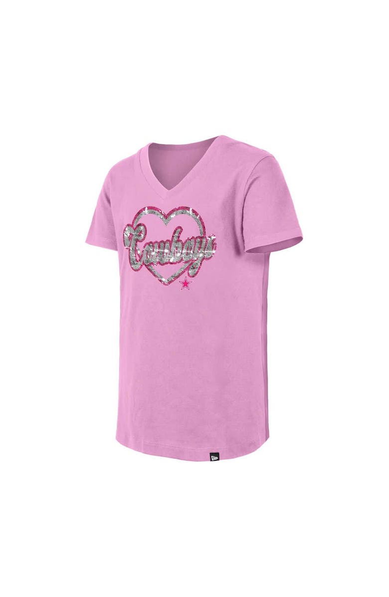 New Era Girls Youth New Era Pink Dallas Cowboys Flip Sequins V-Neck T-Shirt, Alternate, color, 