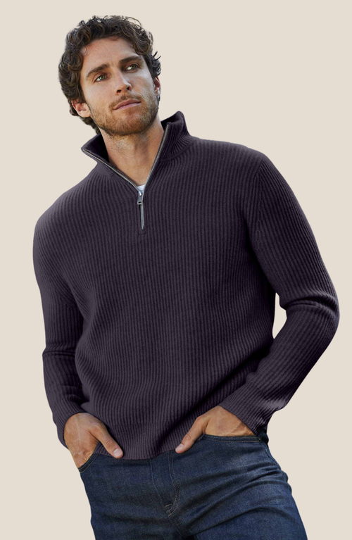 Italic Shane Chunky Cashmere Quarter Zip Pullover In Navy