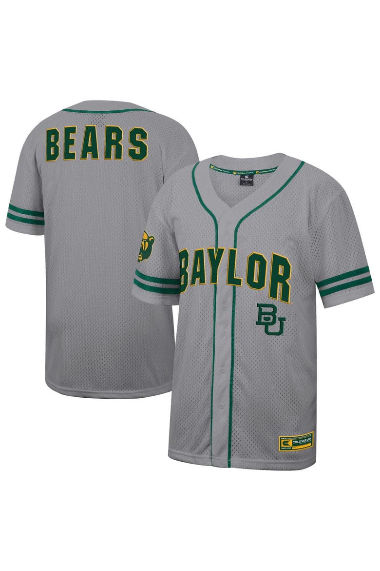 Men's Colosseum Gray Baylor Bears Free Spirited Baseball Jersey, Alternate, color, Gray