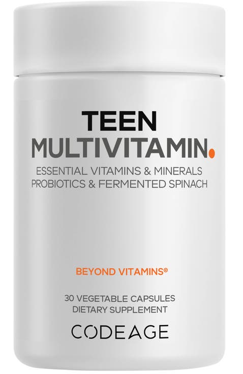 Teen Multivitamin, Vitamins A, C, D3, B6, B12, Iron, Zinc, Probiotics, Spinach Leaf