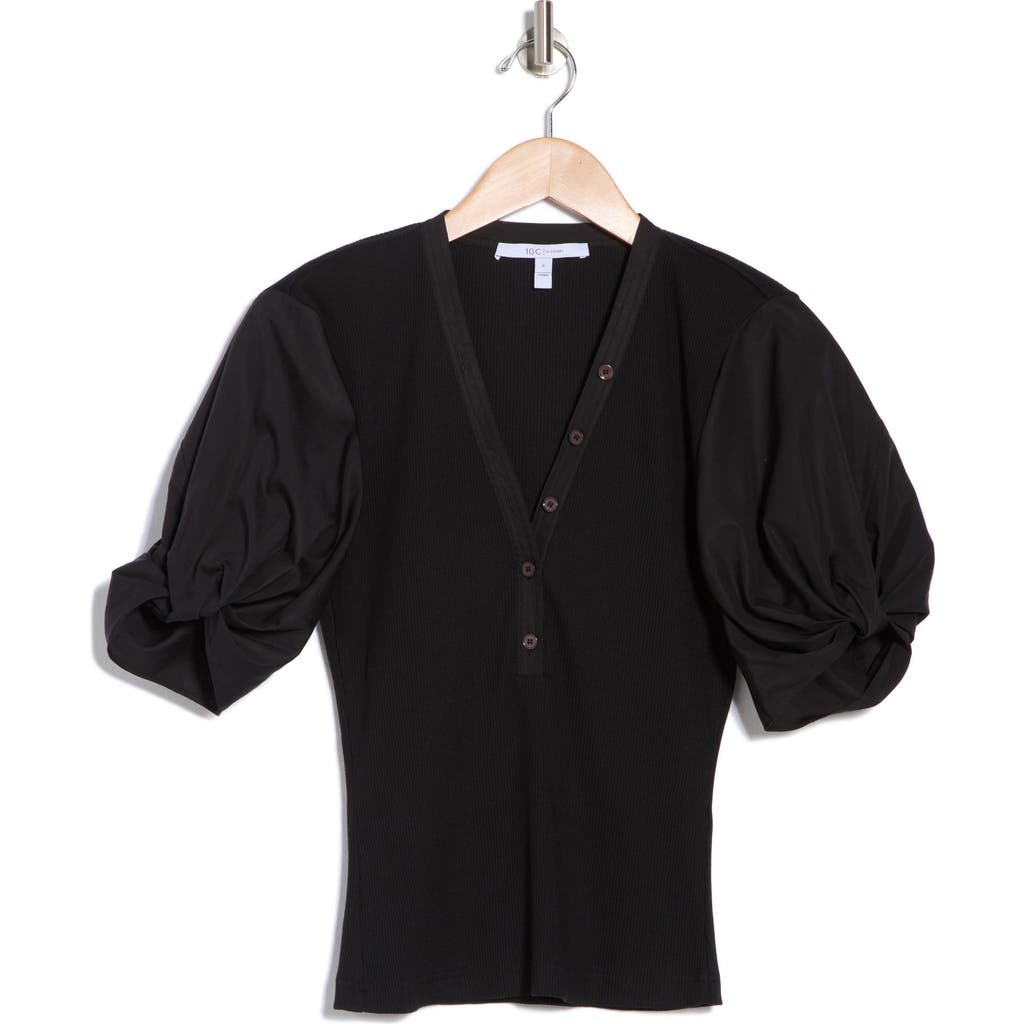 Derek Lam 10 Crosby Fallon Puff Sleeve Mixed Media T-shirt In Black