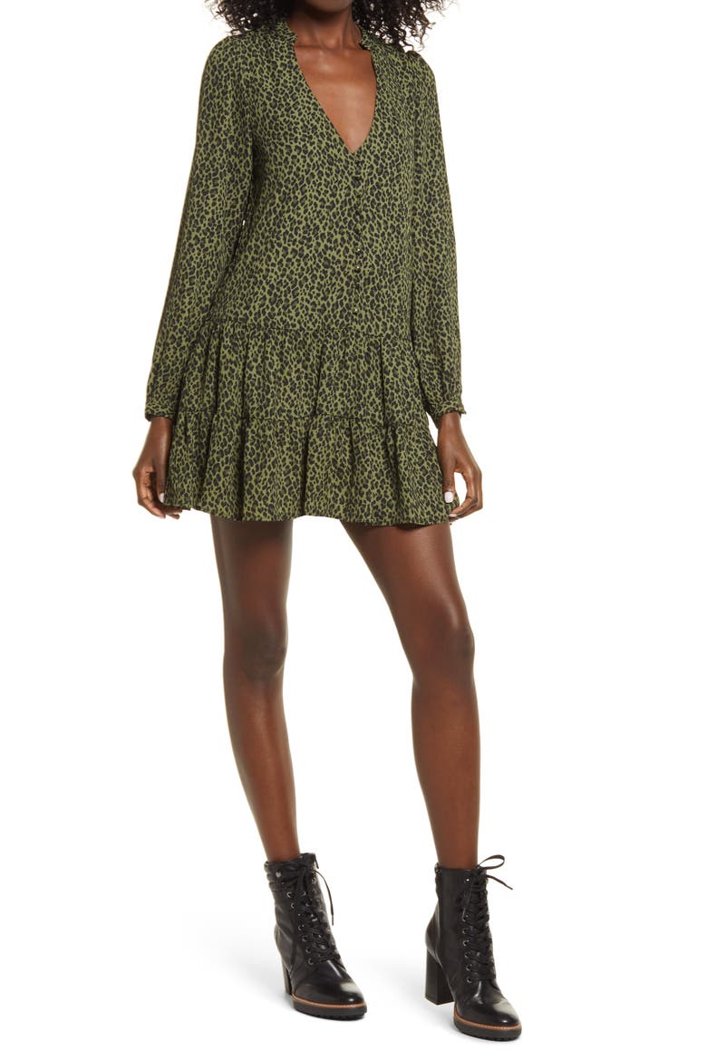 Long Sleeve Minidress, Main, color, GREEN/BLACK