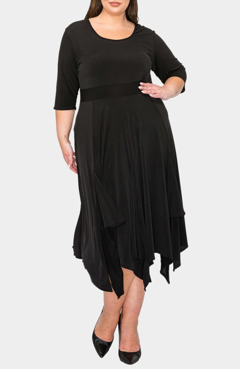 L I V D Shay Handkerchief Hem Midi Dress, Main, color, Black