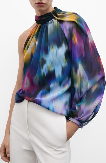 One Shoulder Top, Asymmetrical Sleeve Blouse, Cocktail