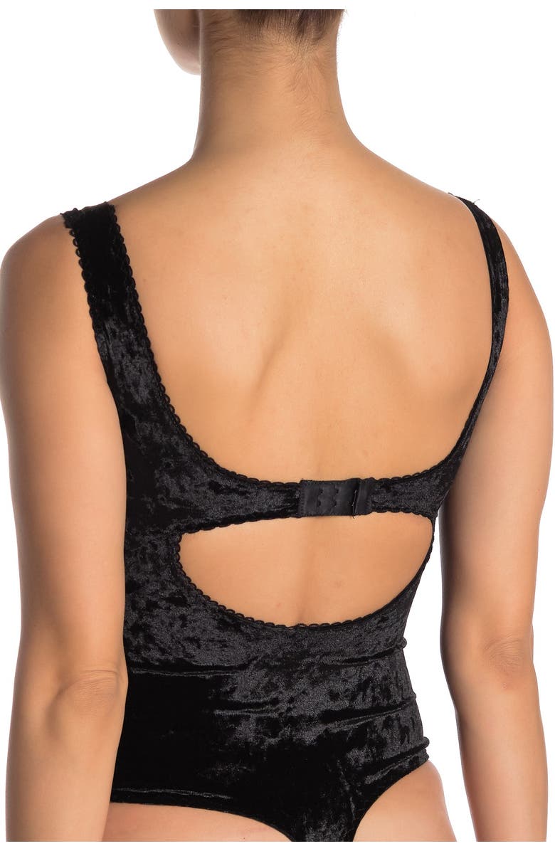 SECRET LACE Crushed Velvet Lace-Up Thong Bodysuit, Alternate, color, 