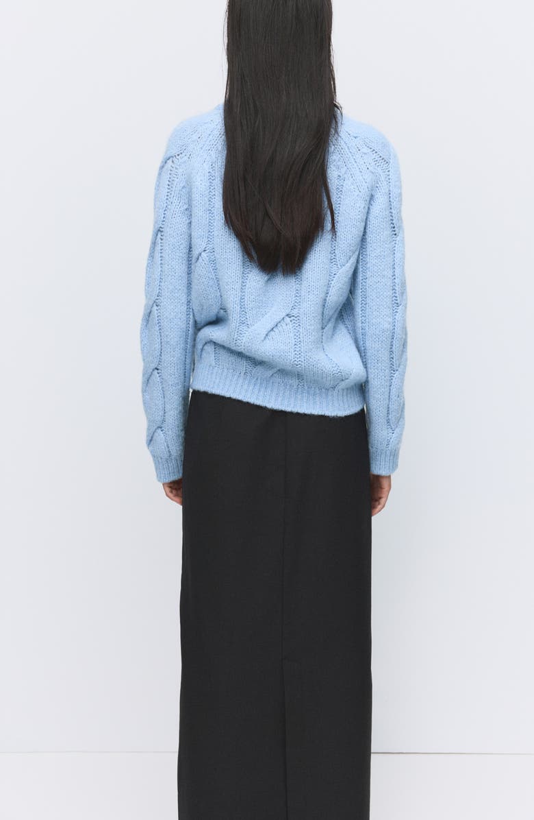 MANGO Cable Crewneck Sweater, Alternate, color, Sky Blue