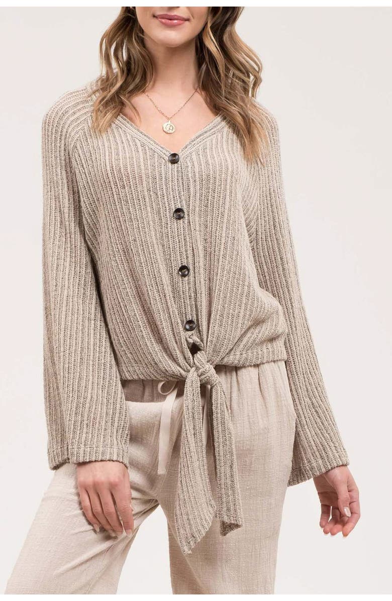 Blu Pepper Front Tie Bell Sleeve Knit Top, Main, color,